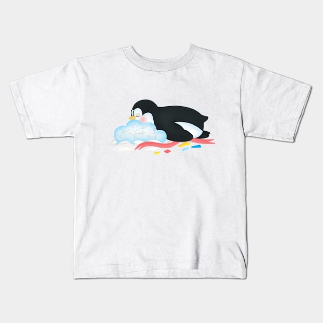 Cute penguin falls asleep after partying Kids T-Shirt by Athikan